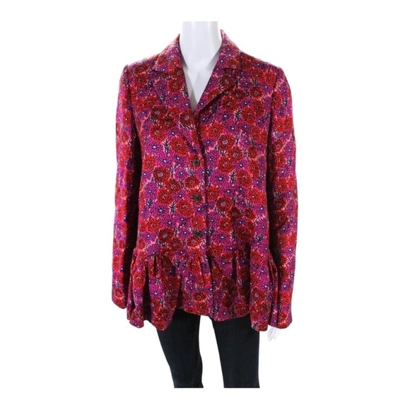 LELA ROSE Pink Red Wave Flounce Peplum Floral Jacket Size 10 NWT - Picture 6 of 11